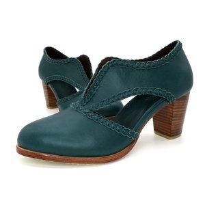 Bali ELF Handmade Spirit Walker Booties Emerald Green Leather Heels Women's 9M